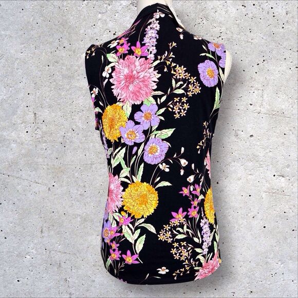 Ann Taylor V-neck Top Sleeveless Floral Women’s Large Black Multicolor NWT - Picture 4 of 8